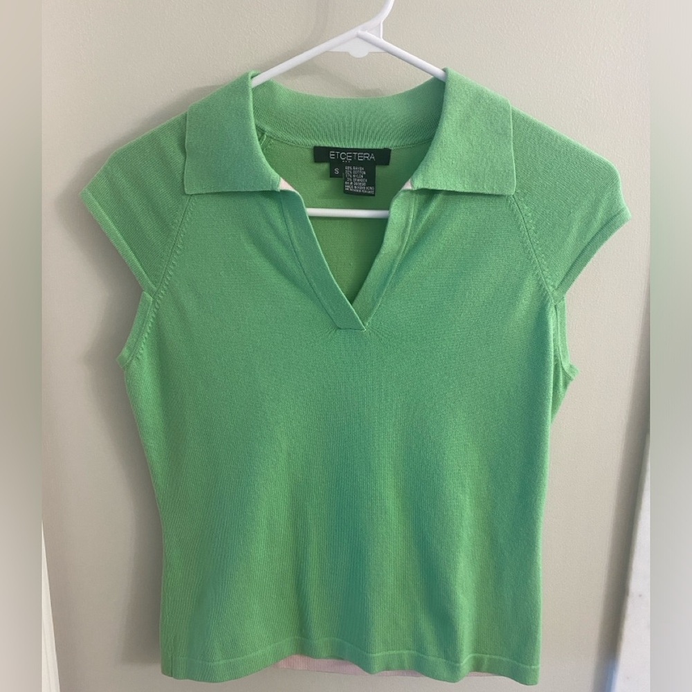 ETC silky smooth cap sleeve collared v neck knit top